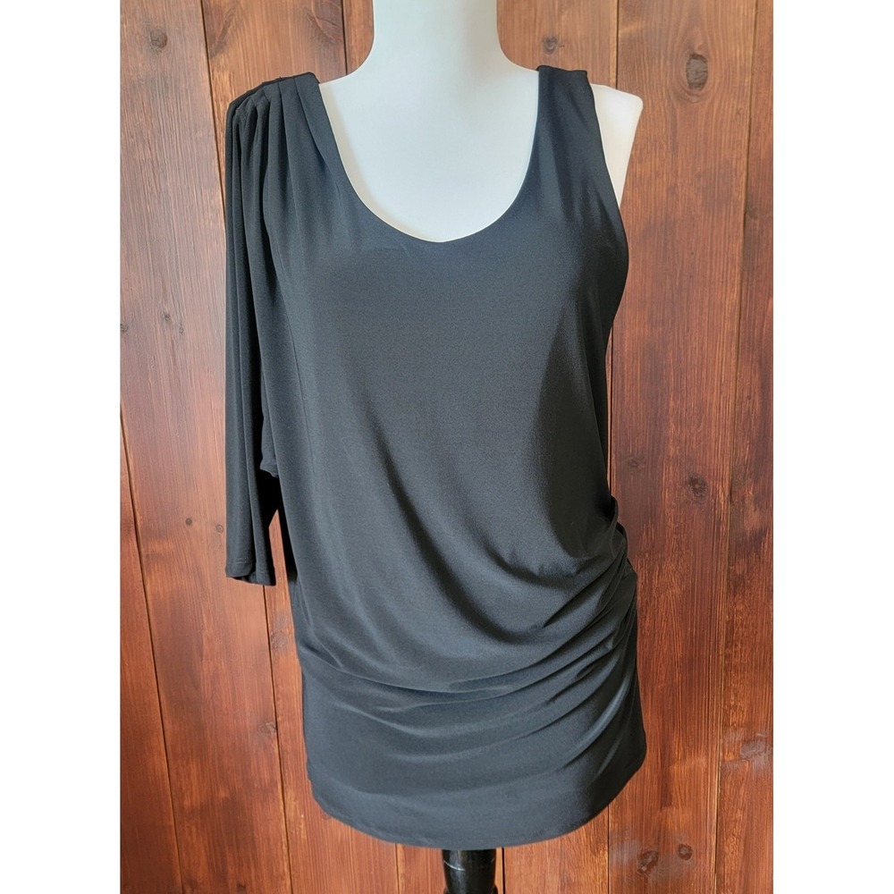 Last‎ Tango Black Ruched Asymmetrical Blouse Made in USA Women L Whimsigoth Icon